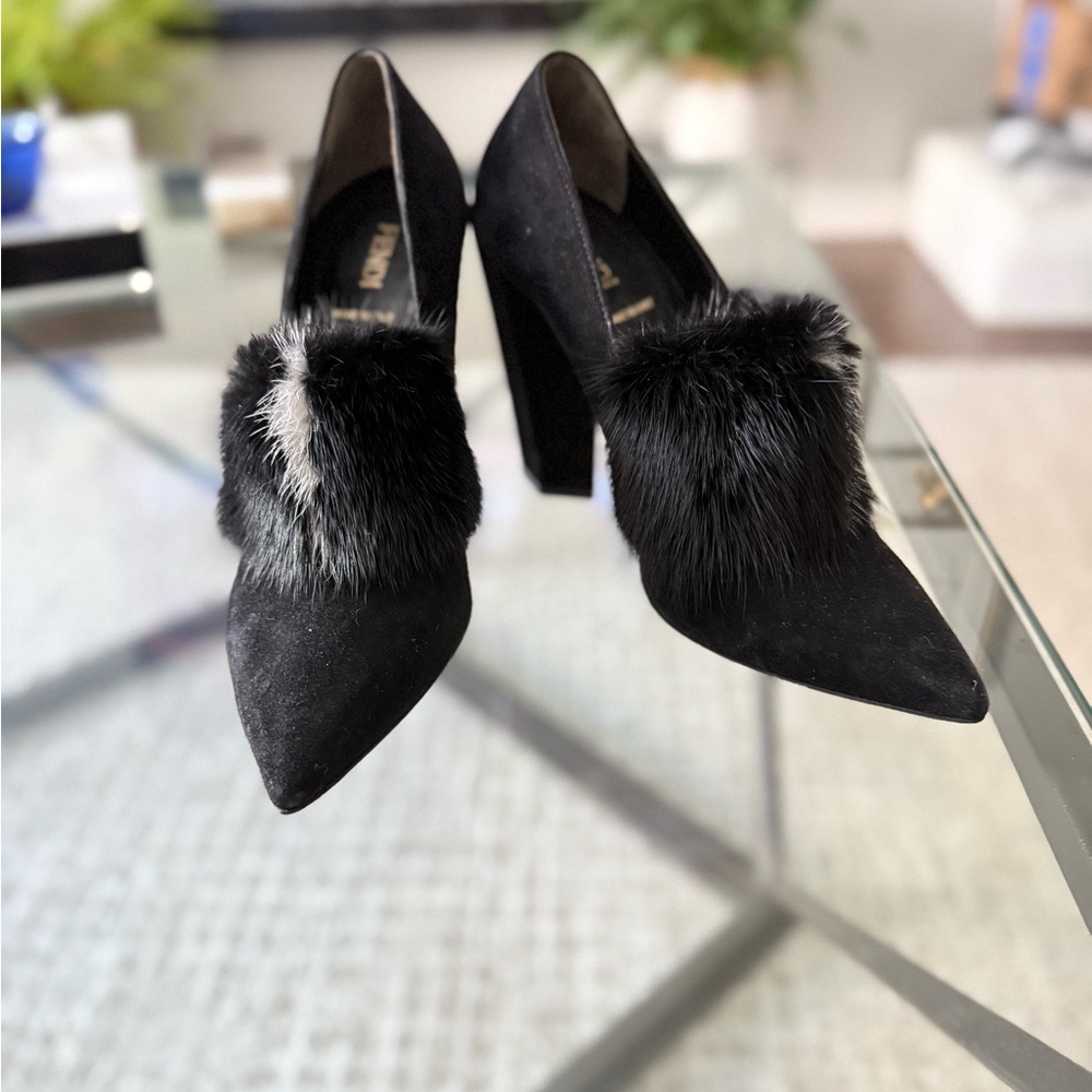 Fendi Black Fur-Trimmed Heels